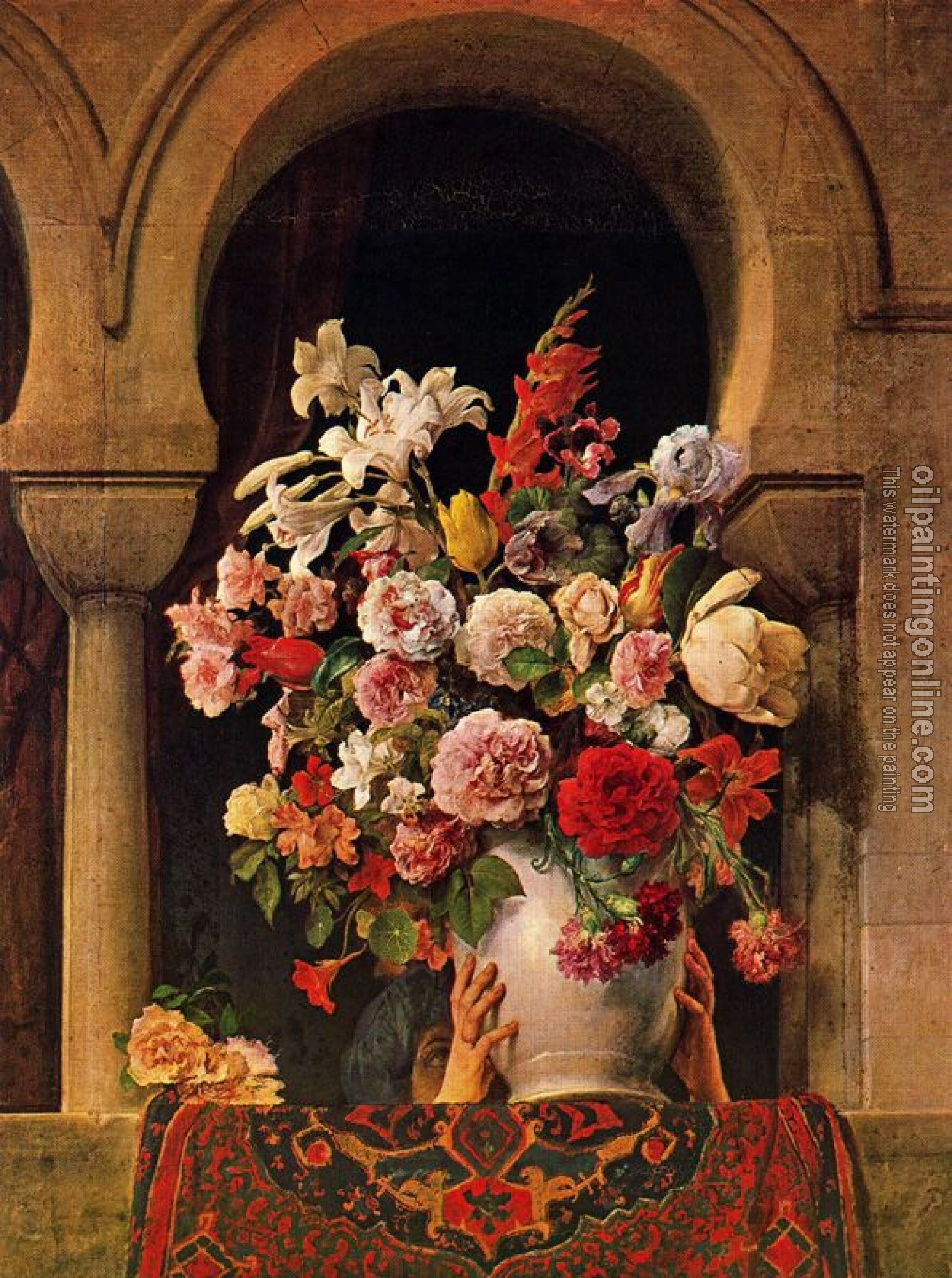 Francesco Hayez - Vase of Flowers on the Window of a Harem
